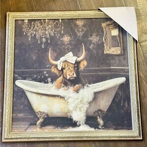 Framed Highland Cow with bowBathtub Art